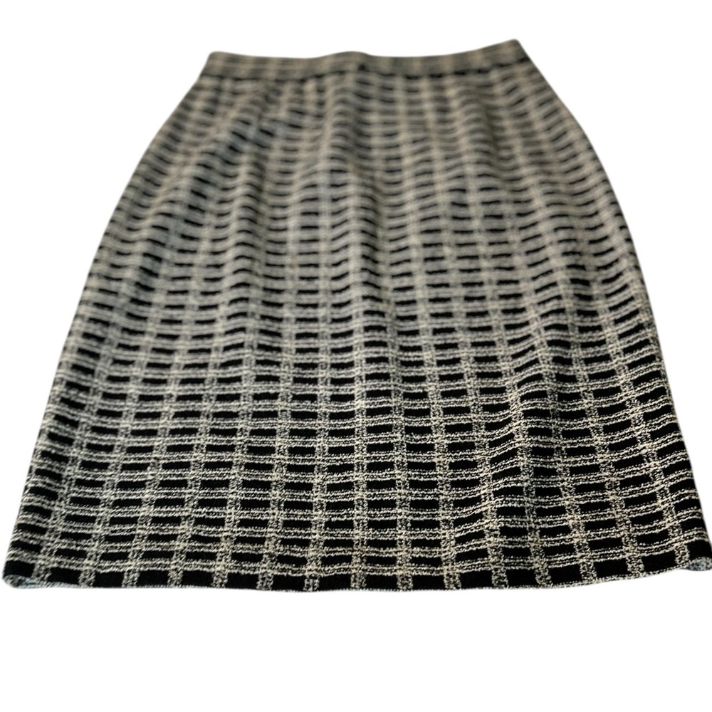 St. John Black and White Grid Midi Skirt